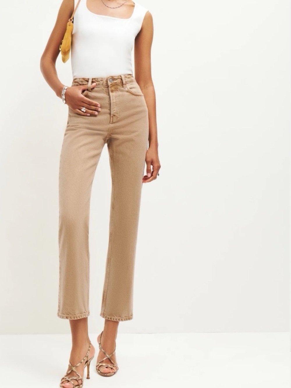 Reformation High-Rise Straight Leg Jeans in Tan